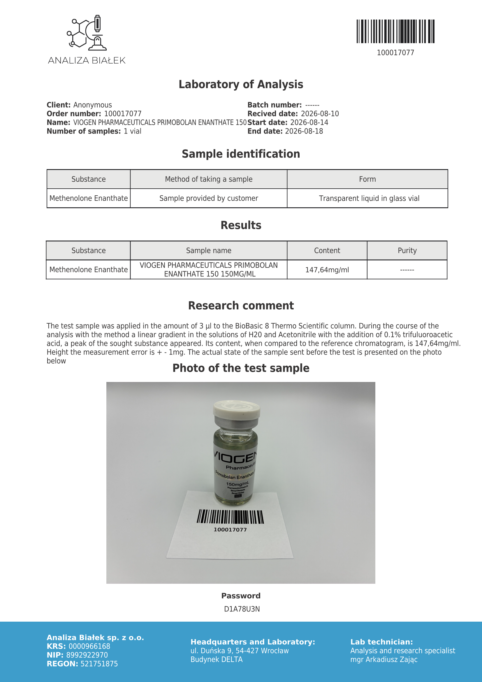 Viogen Primobolan Enanthate 150
