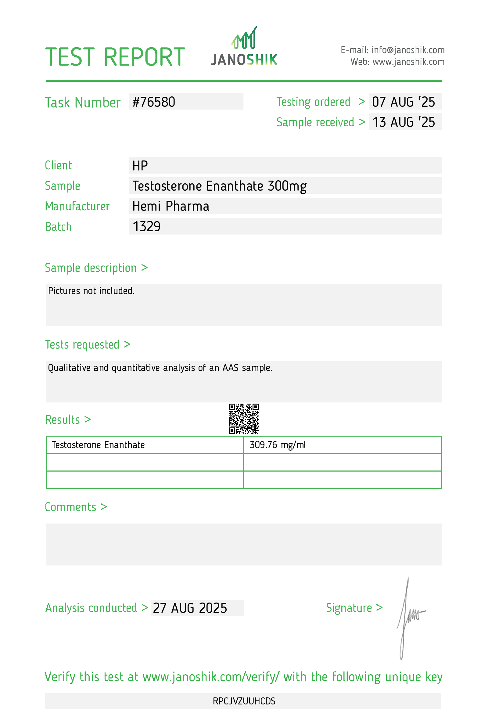 Testosterone Enanthate - Hemi Pharma