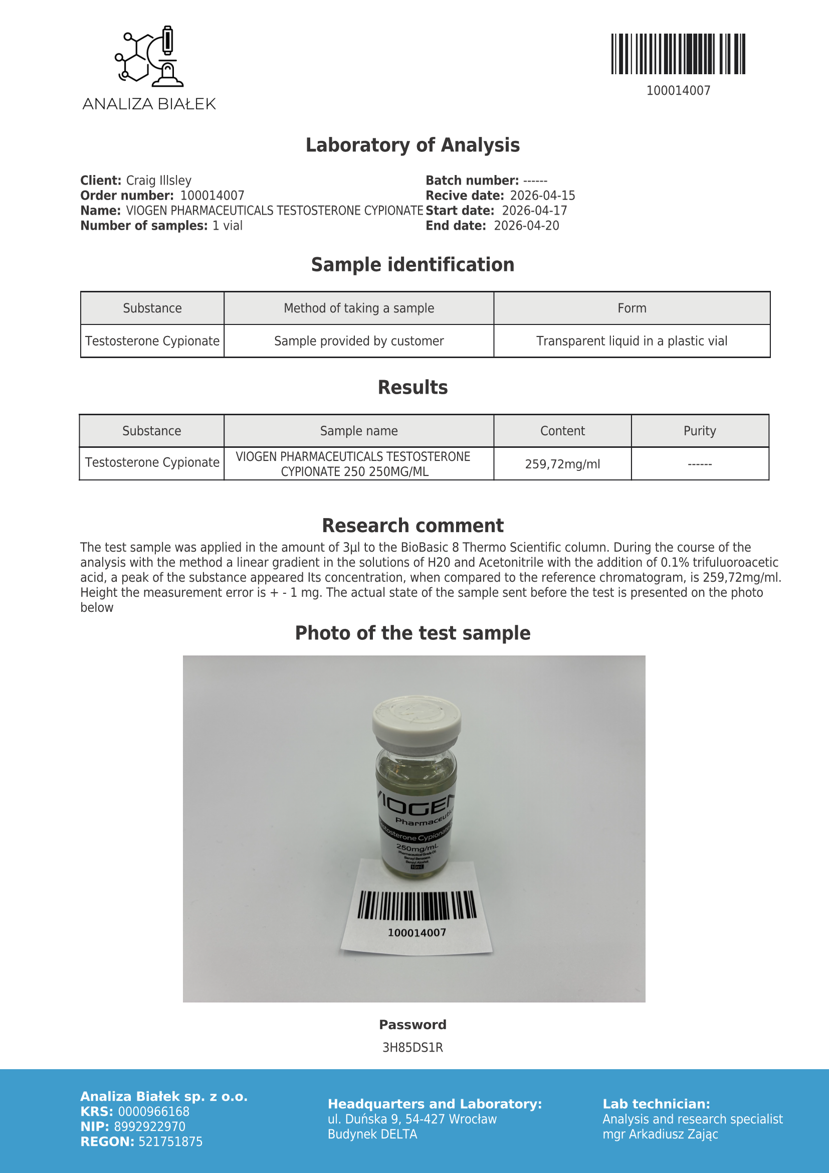 Testosterone Cypionate 250 - Viogen