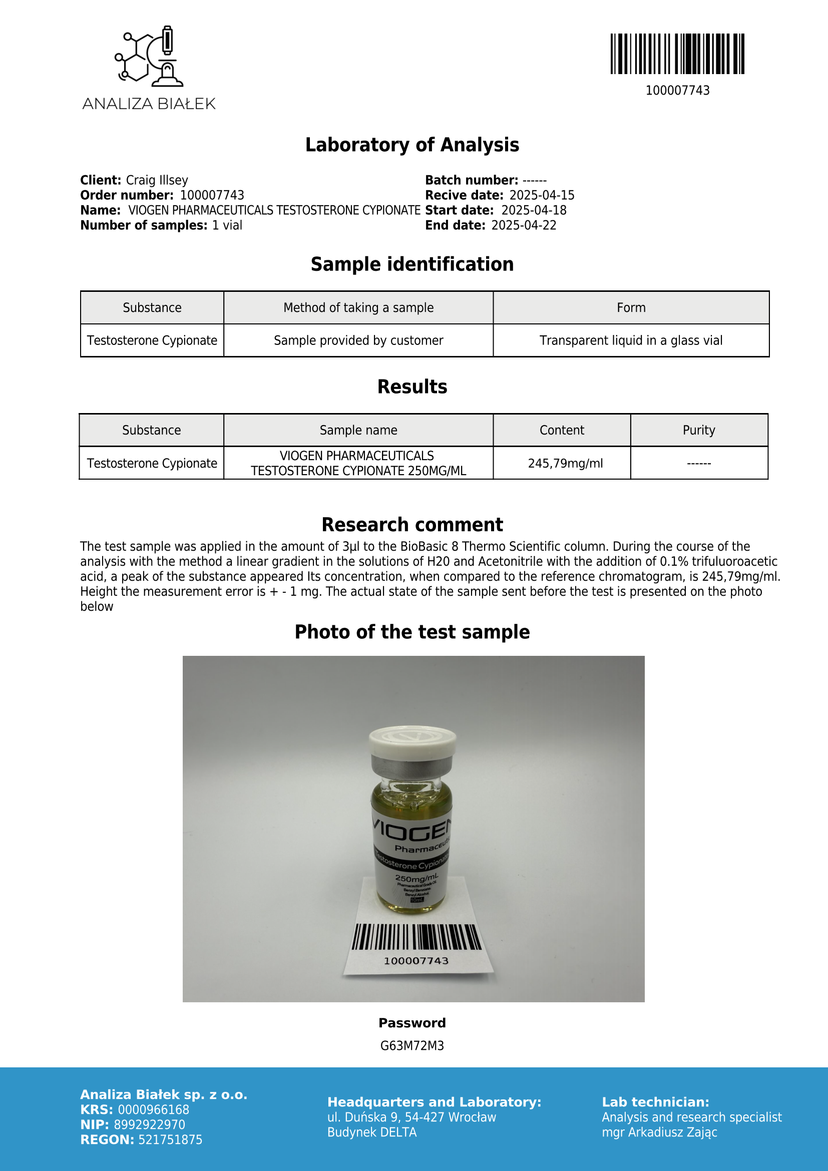 Testosterone Cypionate 250 - Viogen