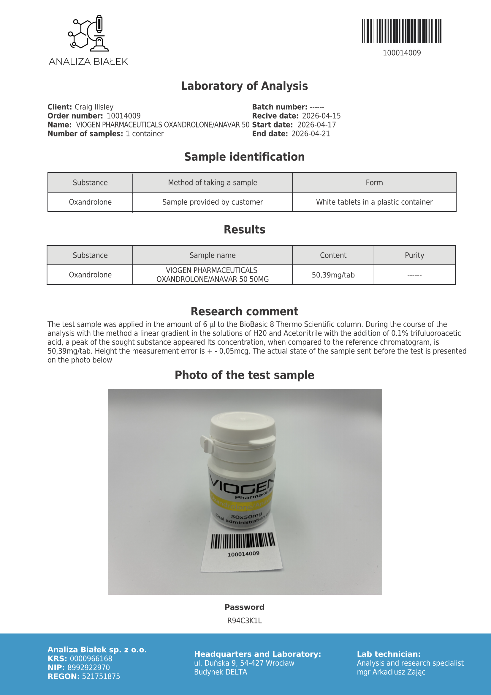 Oxandrolone Anavar 50 - Viogen