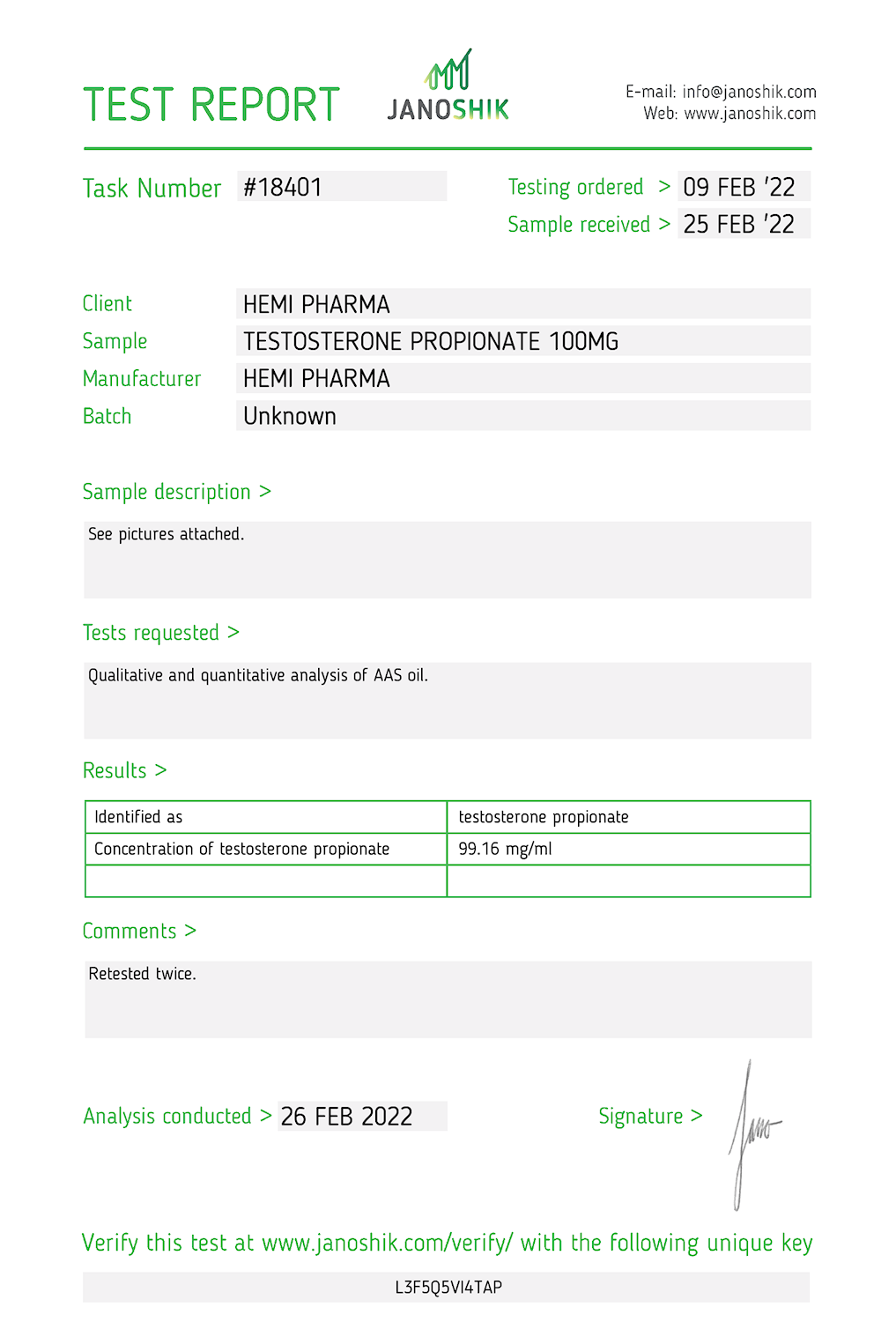 Testosterone Propionate - Hemi Pharma