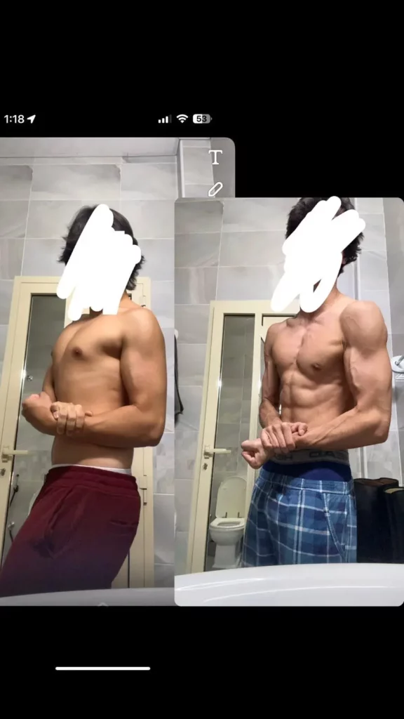 Young Men body transformation after MK677 use. Before and after 